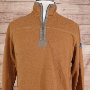 G.H. Bass & Co. Sweater Mens Large Brown Quarter Zip Pullover Patch Logo Heather